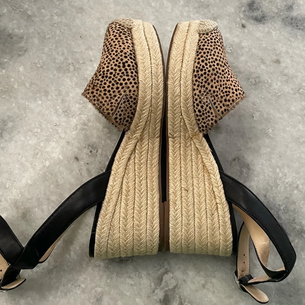 Sole Society So-Channing Black and Tan Dotted Calf Hair Espadrille Wedges - Picture 12 of 16